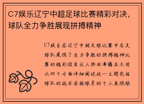C7娱乐辽宁中超足球比赛精彩对决，球队全力争胜展现拼搏精神